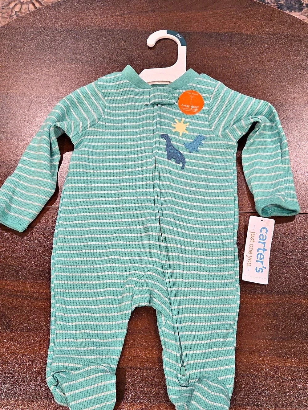 Carter's Dinosaur Striped Footie in Green Baby 3M NWT